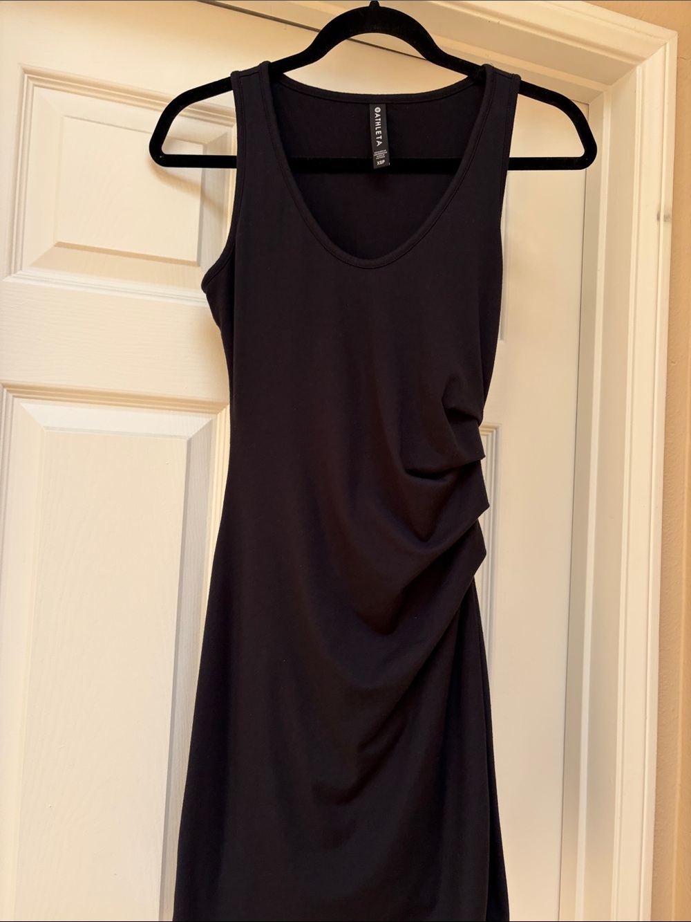 Athleta Black Sleeveless Midi Dress with Side Drape
